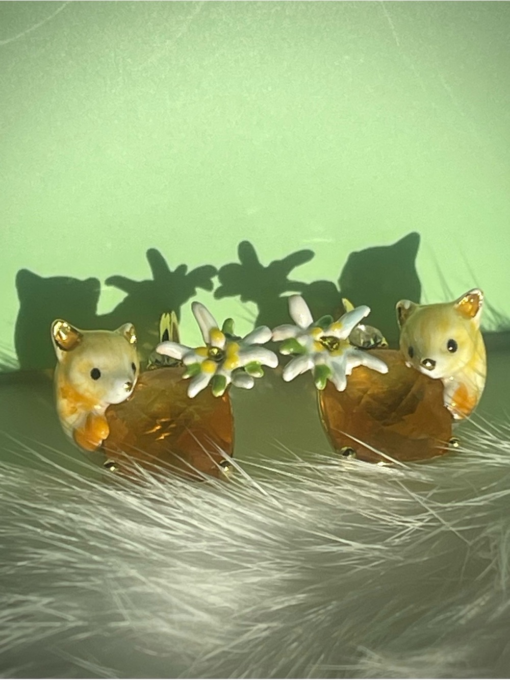 🦊Les Néréides Fox Stud Earrings Crystal Woodland Animal Rare